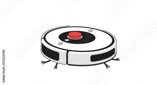 White Robotic Vacuum Cleaner with Red Button and Side Brushes.