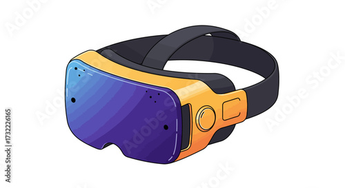 Cartoon Virtual Reality Headset with Blue Screen and Yellow Frame.
