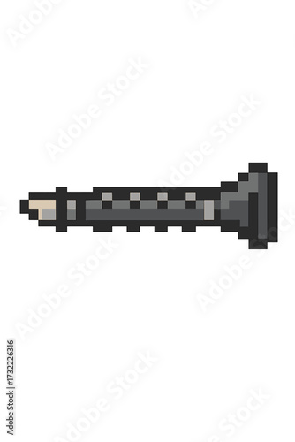 Pixel art clarinet icon. 8-bit retro style vector illustration of a classical woodwind musical instrument. Isolated graphic design element for old school video games or apps.