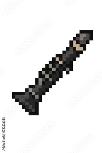 Clarinet pixel art icon. 8-bit retro video game musical instrument sprite. Woodwind for orchestra or jazz band. Music education, sound, melody concept vector illustration.