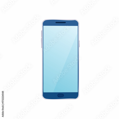 Isolated illustration of a blue smartphone with a blank, light blue screen on a white background.