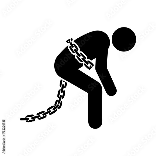 A stylized depiction of a person bent over, burdened by heavy chains, symbolizing oppression, lack of freedom, or the weight of personal problems.