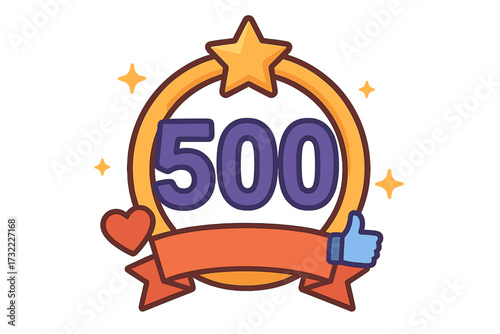 Thank you 500 followers, subscribers vector design. Social media celebration banner for achieving a milestone. Five hundred likes goal achievement. Isolated web icon badge.