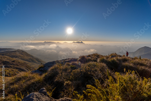 Beautiful view of the Brazilian mountains during the adventure and trail crossing and hike between Petrópolis and Teresópolis in the Serra dos Órgãos National Park (PARNASO).