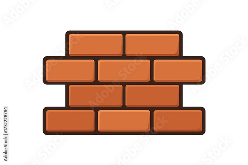 Brick wall flat icon vector cartoon illustration. Red brickwork construction symbol for graphics. Building material element. Masonry wall background texture or pattern design.