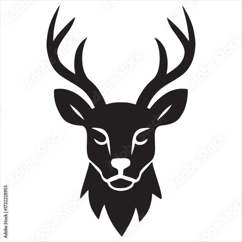 Stylized black silhouette of a majestic stag head with antlers on a white background