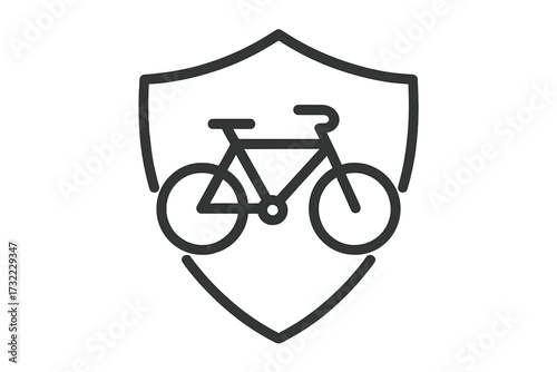 Bicycle security icon. Bike protection and safety symbol. Shield with a bicycle concept for insurance, secure parking, or anti-theft system. Linear vector illustration.