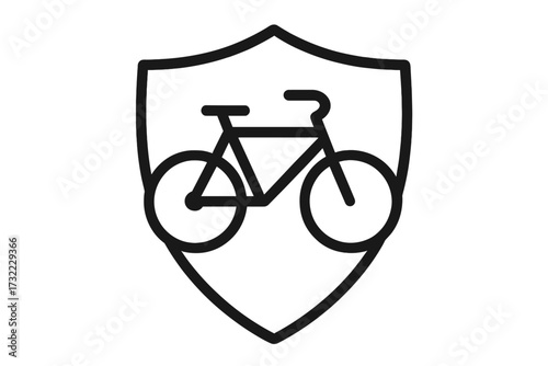 Bicycle protection shield icon. Bike safety, security, and insurance concept. Minimalist linear vector for cycling club logo, web design, or graphic element. Guard sign.