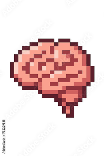 Pixel art brain icon. 8-bit human mind vector illustration. Retro gaming style symbol for science, psychology, intelligence, knowledge, medicine and neuroscience concept.