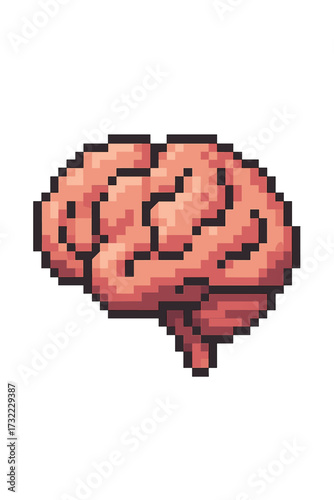 Pixel art human brain icon. 8-bit retro style. Concept for intelligence, mind, psychology, learning, knowledge, creative idea, neuroscience, science, medicine, health.