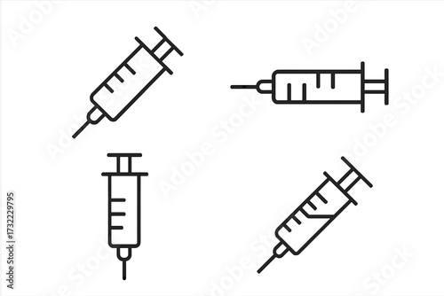 Syringe line icon set. Vaccine, injection symbol. Medical, immunization, healthcare concept. Medicine dose, needle pictogram for web, app design. Vector illustration bundle.
