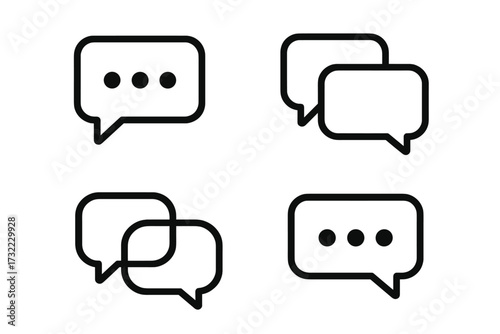 Chat bubble speech icon set. Vector line art illustration for communication, messaging app, and social media. Minimalist dialogue and comment symbols for web and UI design.