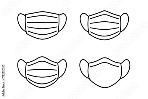 Medical face mask line icon set. Surgical disposable masks outline vector collection. Protection from virus, covid, flu. Health safety, pandemic, hygiene signs. Simple.