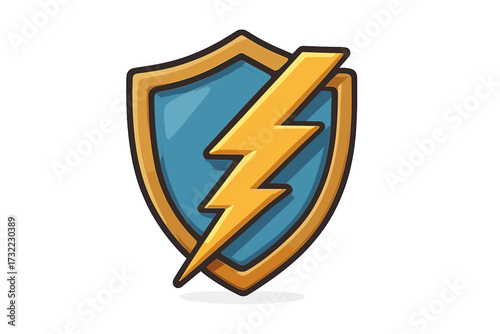 Shield and lightning bolt vector icon. Concept for security, power, protection and energy. Electric charge safety symbol. Thunder guard logo for game, app or team emblem.