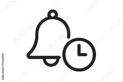 Reminder icon with alarm bell and clock. Time management concept for deadline, appointment and schedule. Notification alert symbol. Minimalistic outline vector illustration.