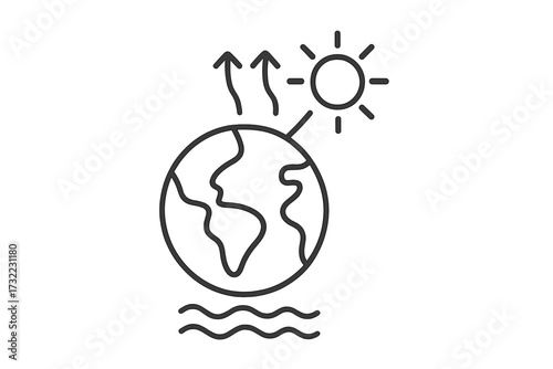 Global warming and climate change line icon. Planet Earth with sun and heat. Greenhouse effect, ecology, and environment concept. Vector illustration for web and graphic design.