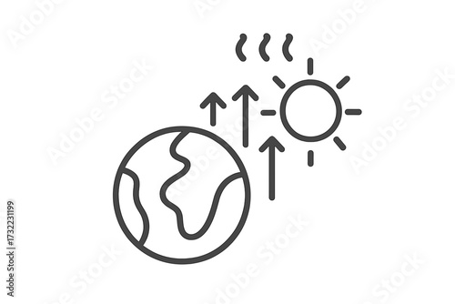 Global warming line icon. Climate change, greenhouse effect, and planet heat concept. Earth and sun symbol for ecology, environment, and pollution. Hot temperature rise vector.