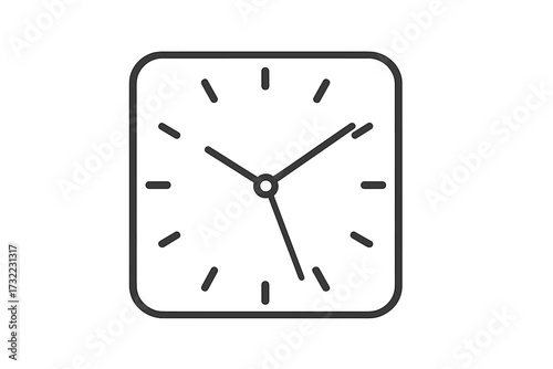 Square clock icon, simple line pictogram. Watch face vector symbol for web and graphic design. Time management, schedule, deadline concept for apps, banners, UI, UX elements.
