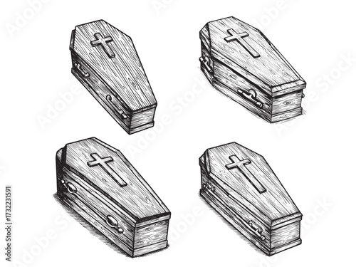 Coffin Vintage Engraved Creepy Gothic Illustration Isolated Vector Artwork