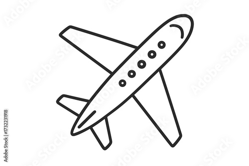 Airplane outline vector illustration for web design, app icons, travel adverts, ticket cards, aviation transport concepts, commercial flight, pilot logo, journey symbol, minimal graphic art