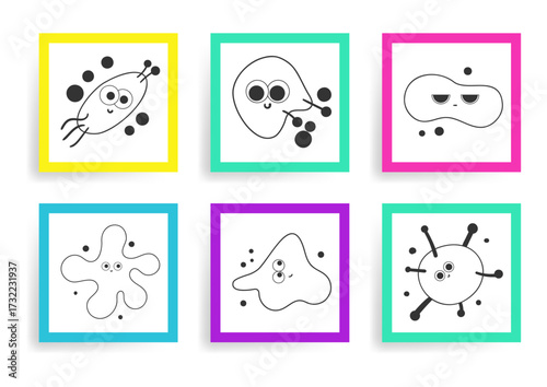 Cooring Page Cute Virus Doodles Set