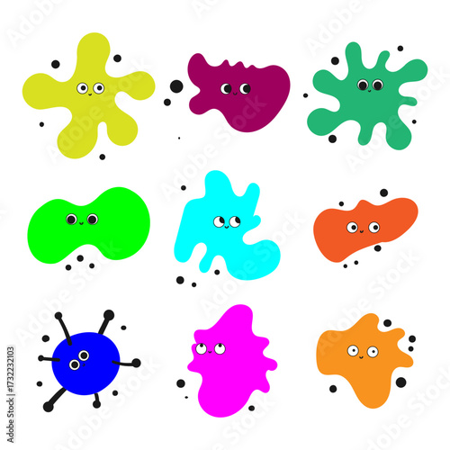 Cute Virus Doodles Set, Hand-drawn Microbe Illustration