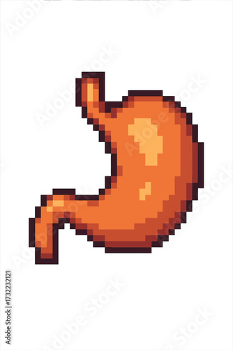 Stomach pixel art icon. 8-bit retro video game style gastric organ symbol. Anatomy concept for medical or health graphic. Vector cartoon illustration for digestion theme.