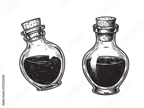 Potion Bottle Vintage Engraved Spooky Object Illustration Isolated Vector