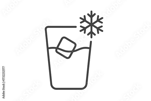 Cold drink icon. Iced beverage in a glass with an ice cube and snowflake symbol. Linear pictogram for refreshing drinks, bar menu, apps. Vector illustration for cooling concept.