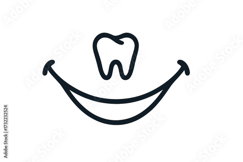 Tooth and smile vector icon symbolizing dental care, oral hygiene, healthy teeth, dentist, dentistry, dental clinic logo, orthodontics, mouth health, minimalist cartoon illustration graphic element