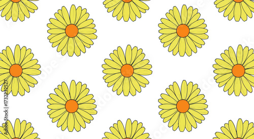Yellow daisy pattern on white, sparse