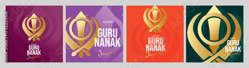 Guru Nanak Jayanti indiana celebration creative poster set. Vector illustration
