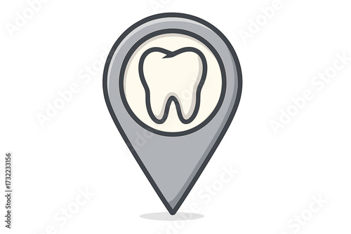 Cartoon tooth map pin icon vector, dental concept location marker, dental care app symbol, transparent background, editable graphics, healthcare navigation, vector illustration