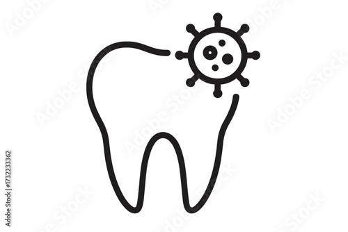 Virus on tooth icon in modern outline style, dental infection concept, bacteria and germs cartoon vector illustration, transparent background, oral health design for apps and social media