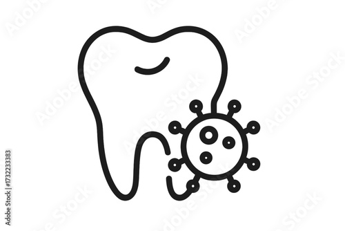 Virus on Tooth Icon in Modern Outline Style, Dental Infection Concept, Bacteria and Germ Illustration for Design, Apps, Social Media, Transparent Background, Vector Cartoon Set