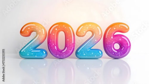 Colorful Gradient 2026 Numbers with Sparkles on White Background Keywords: 2026, new year