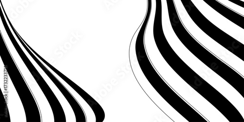 black and white stripes creating moving waves optical illusion, zebra print is shown in black and white, black and white wavy stripesor lines design background, fabric black and white stripe diagonal.
