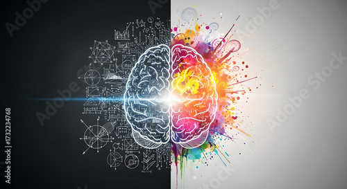 Brain Logic Creativity Concept Split Colourful Mathematical Horizontal Copy Space