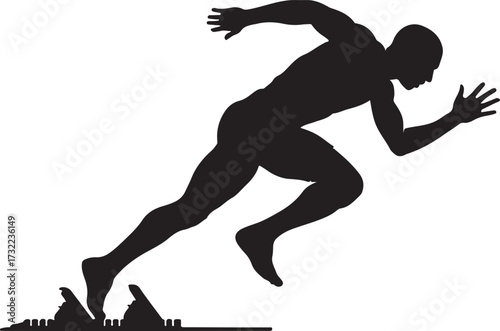Black silhouette of a runner starting a race running