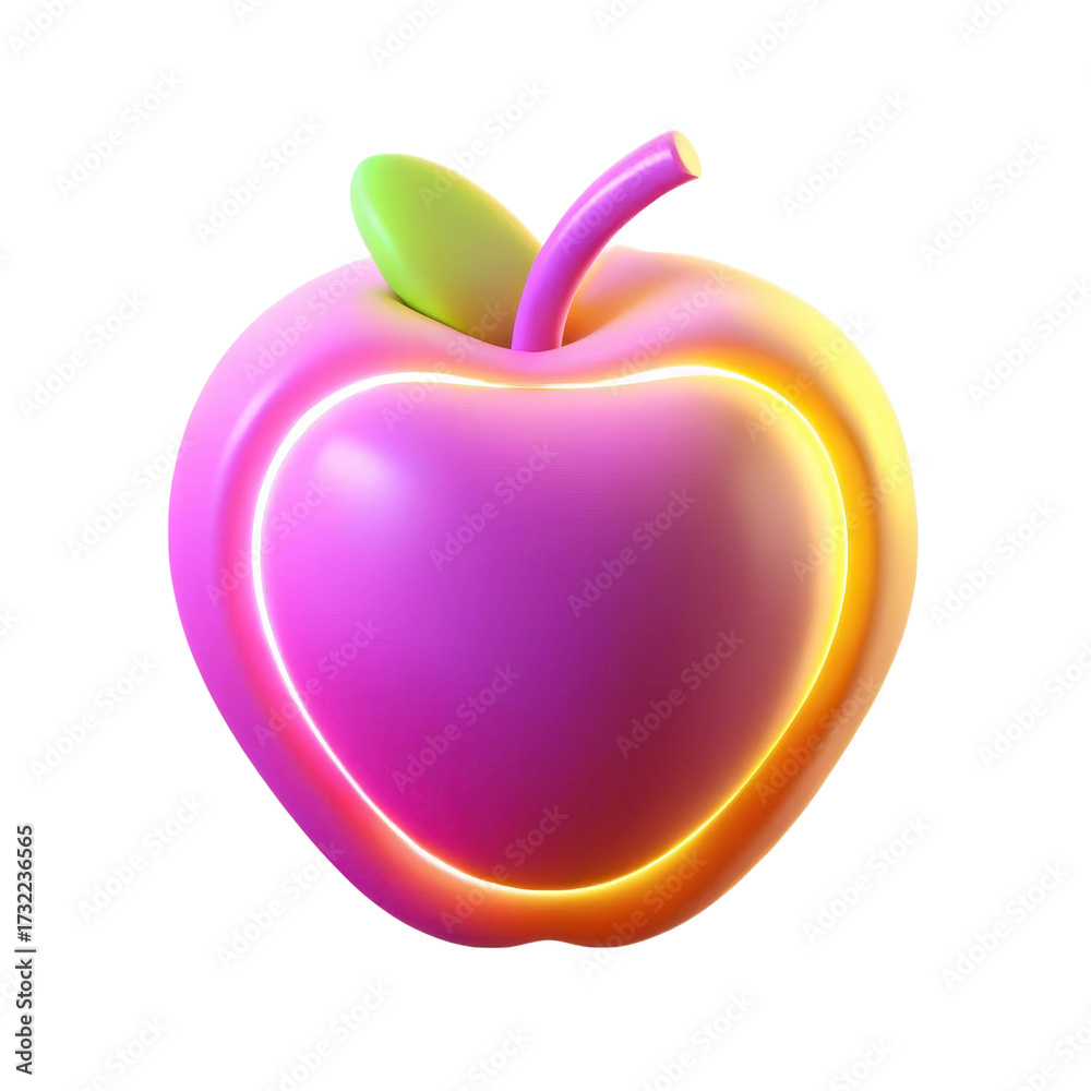 Obraz premium Glowing pink and yellow apple isolated on transparent background