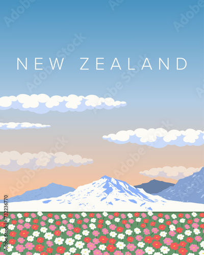 Spring in New Zealand travel poster, banner