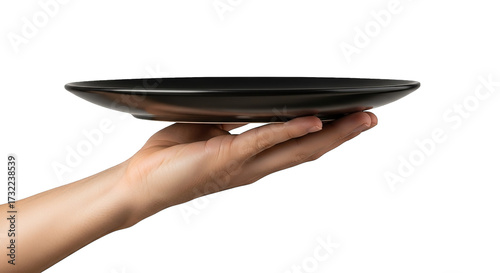 Hand Holding Empty Black Plate