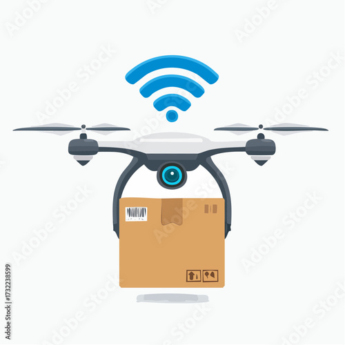 Drone Delivery Vector Flag Modern Logistics and Automated Parcel Service