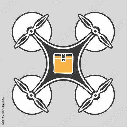 Vector graphic illustration of a drone carrying a package, signifying delivery and logistics innovation, perfect for modern business concepts