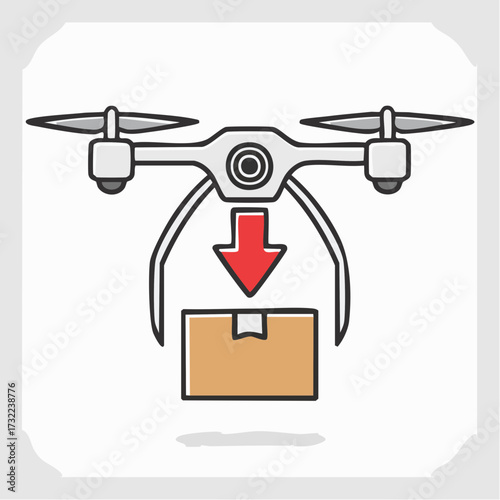 Drone Delivery Vector Illustration with Package and Red Arrow
