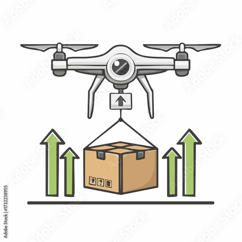 Drone Delivering Package with Upward Arrows, Vector Illustration Representing Delivery and Growth