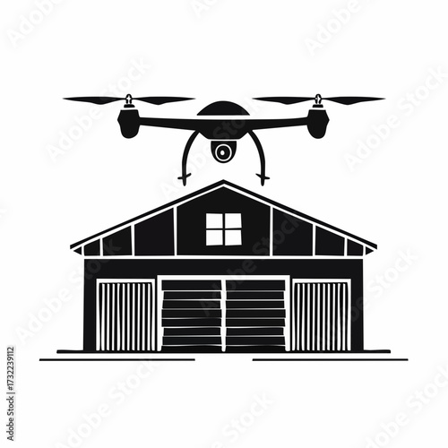 Drone Delivery Concept A Vector Illustration of a Drone Carrying a Package - Modern Logistics Flag