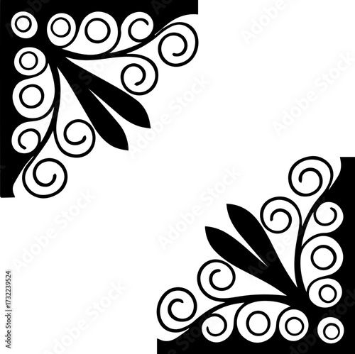 Decorative corner frame border design illustration in SVG format.Elegant Black and White Floral Corner Design for Decor