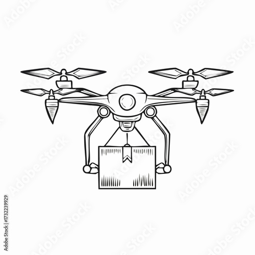 A detailed vector graphic showcasing an unmanned aerial vehicle carrying a delivery package, symbolizing the modern flag of efficient logistics and technological advancement