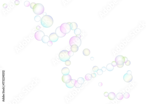 Soap bubbles flew randomly on a white background